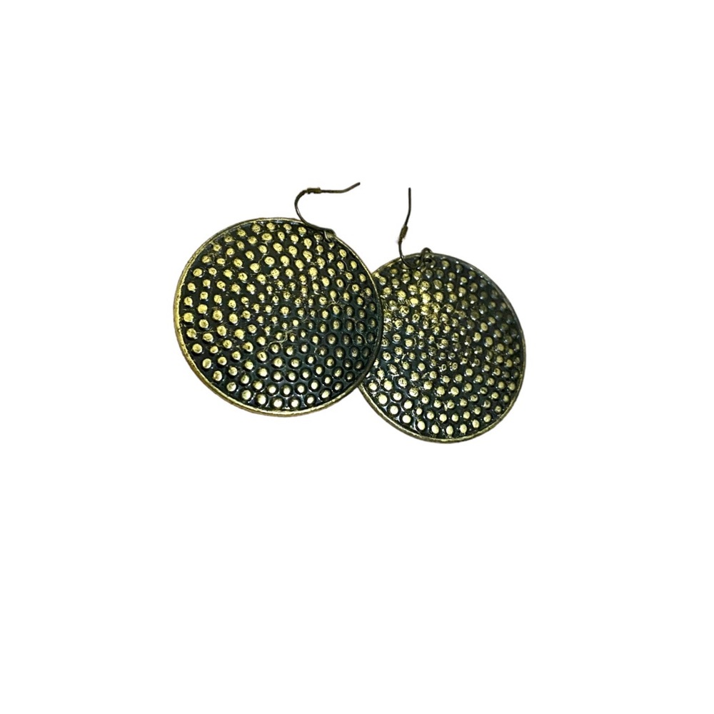 Brass and black dotted circle earrings